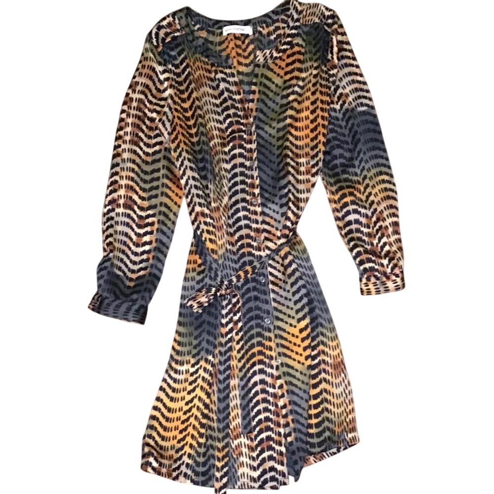 Veronica M Chiffon Dress Medium Blue Brown Animal Print Long Sleeve Office Wear